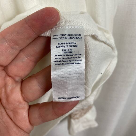 Faherty White Organic Cotton Laura Embroidered Smock Neck Blouse Sz.M NWT - Picture 13 of 16